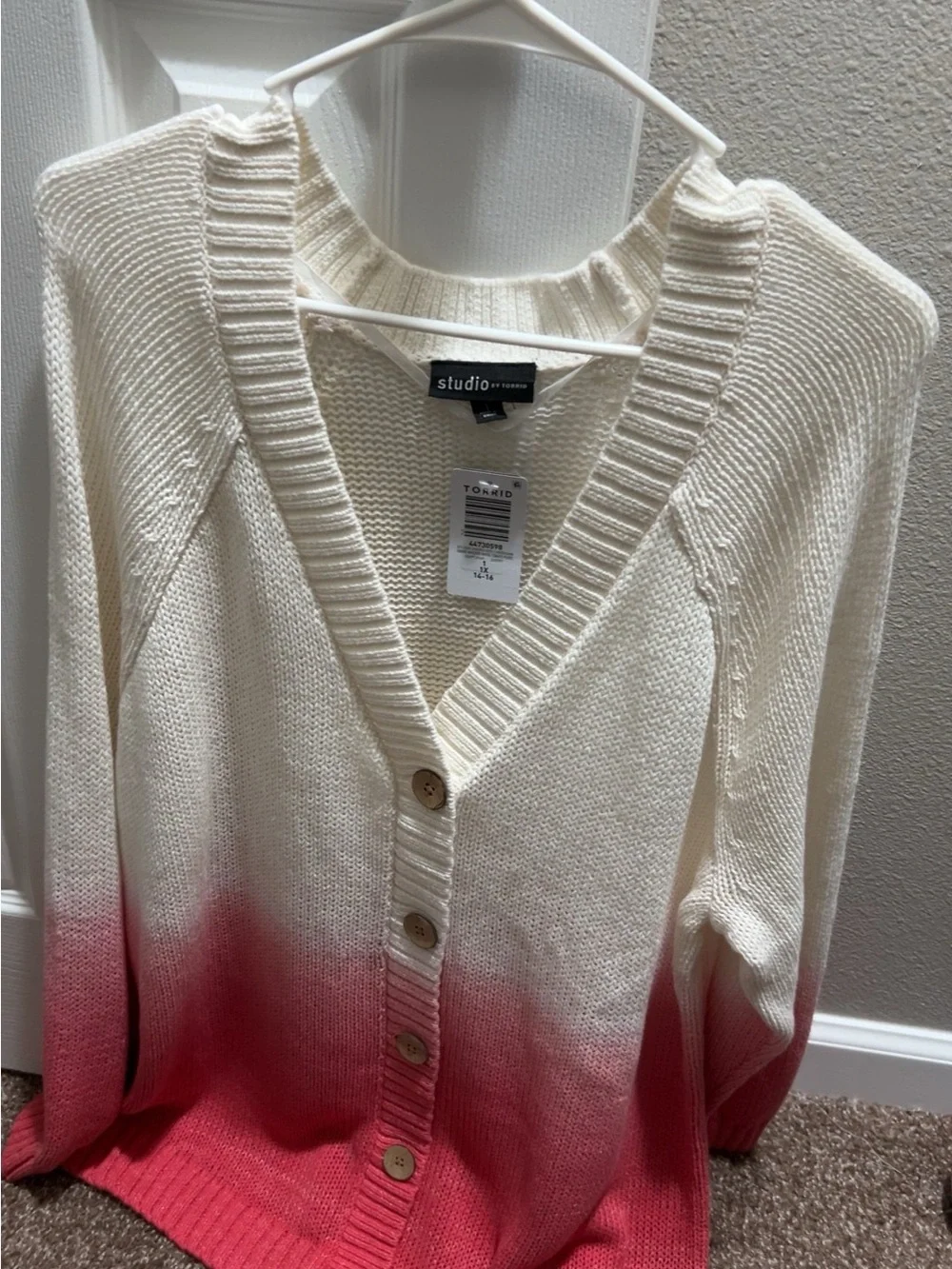 torrid Cream to Pink Ombre Button Cardigan